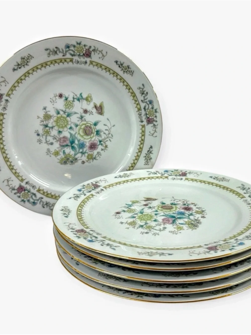 Baum Bros Ming Floral Set of 6 Dinner Plates 10.5” Fine China Gold Trim